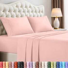 Utopia Bedding queen flat sheet in tea pink offers breathable, cooling comfort.