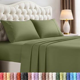 Utopia Bedding queen flat sheet in olive offers soft, breathable microfiber comfort.