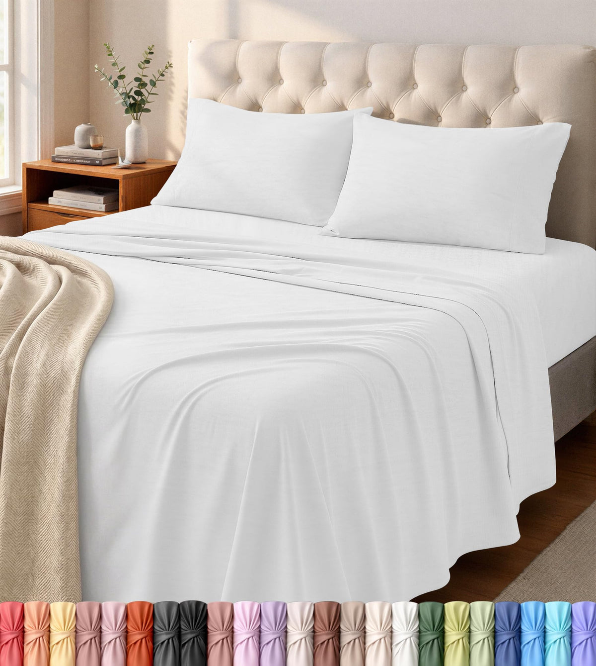 Utopia Bedding queen jersey fitted sheet shows soft stretch for a snug night’s sleep