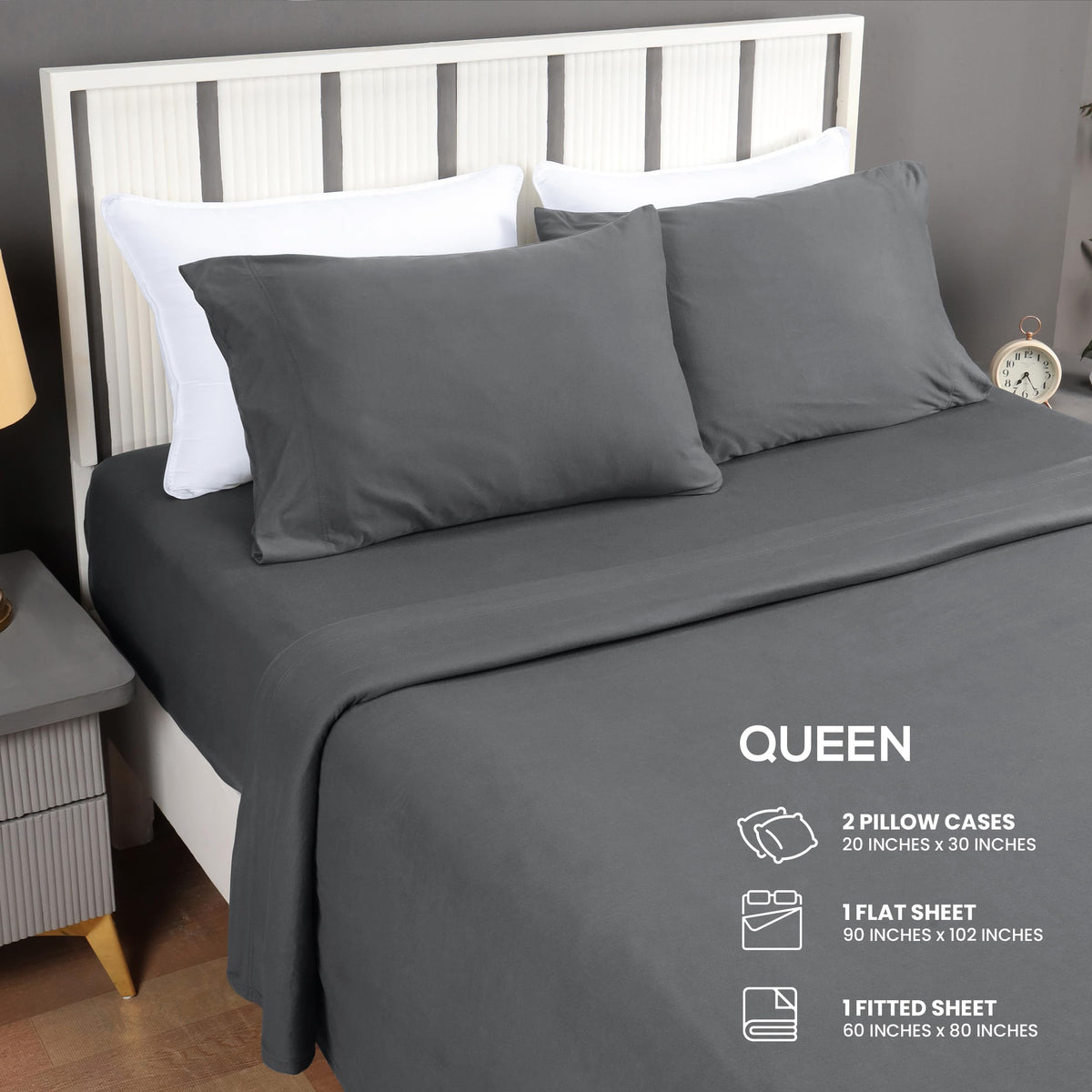 Utopia Bedding Queen jersey-knit sheet set — two pillowcases neatly arranged for restful sleep.
