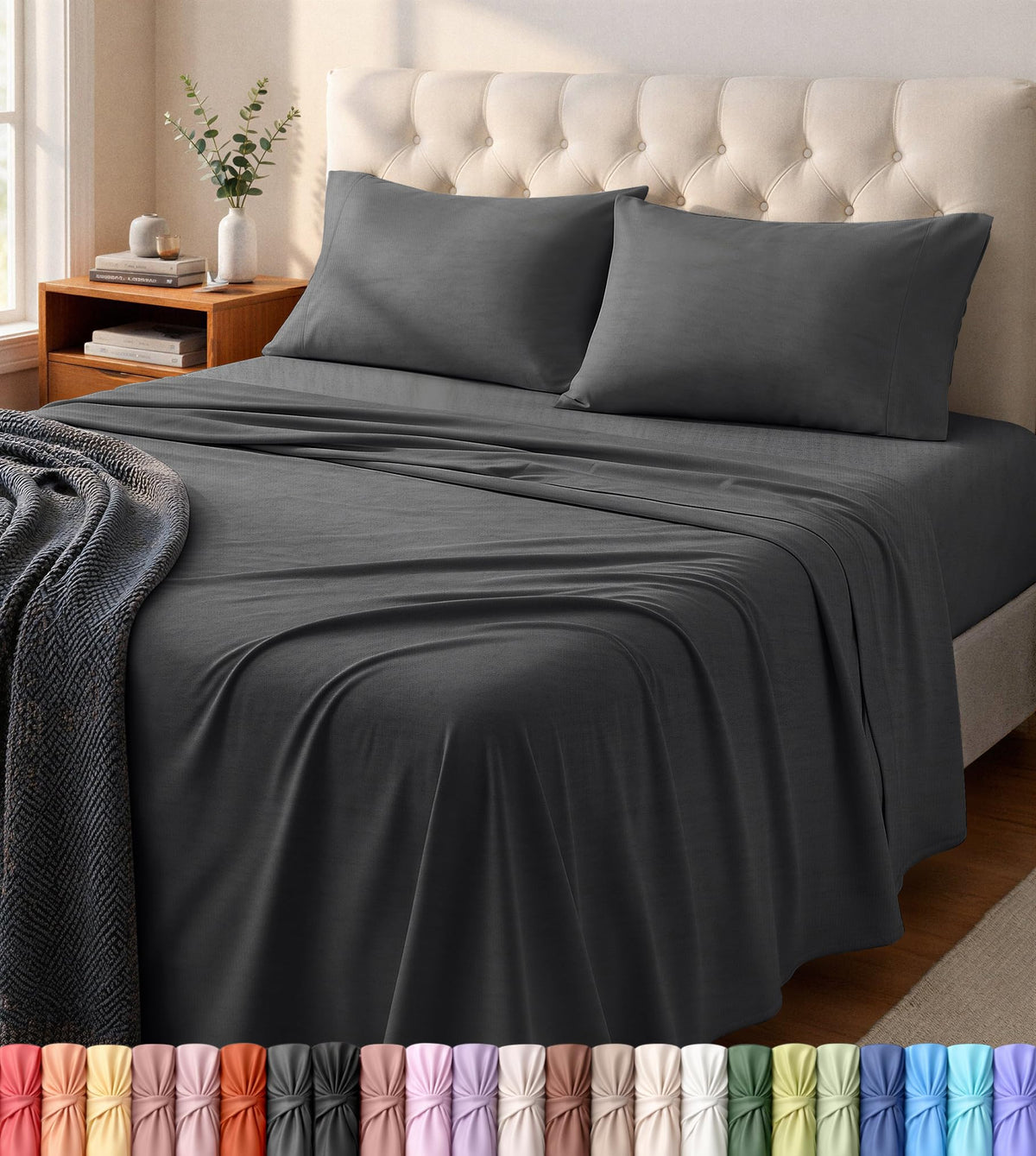 Utopia Bedding Queen jersey-knit sheet set — fitted pocket close-up for a secure fit.