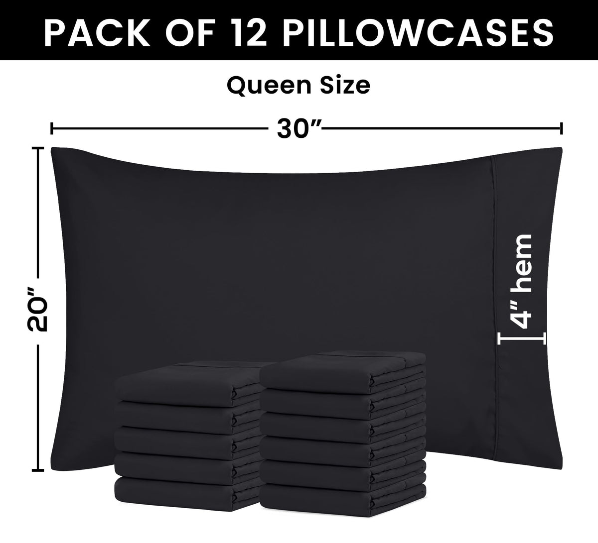 Utopia Bedding queen pillow cases black envelope closure detail