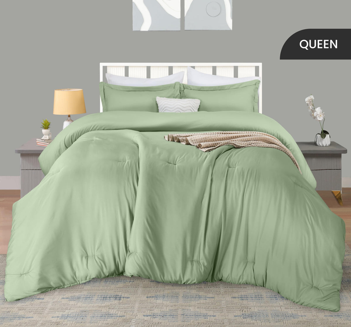 Utopia Bedding sage green sham with flange detail adds elegant bedding accents.