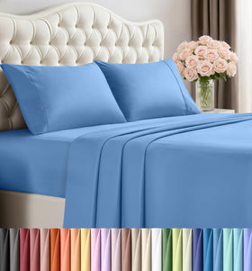 Utopia Bedding queen sheet set Dutch Blue pack shot with ultra-soft microfiber texture