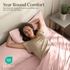 Utopia Bedding sheet-set features elastic fit for a smooth mattress surface.