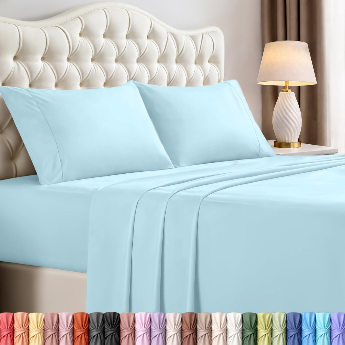 Utopia Bedding queen sheet set flat sheet on bed, offering cooling, breathable comfort all night.