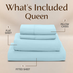 Utopia Bedding pillowcases color Ice Blue paired with sheets, soft texture for gentle skin contact.