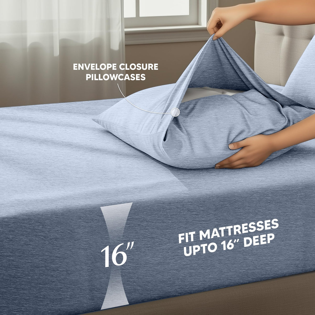 Two pillowcases from the Heather Navy sheet set