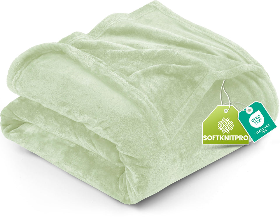 Utopia Bedding sage-green fleece blanket on bed showing rich color and soft feel
