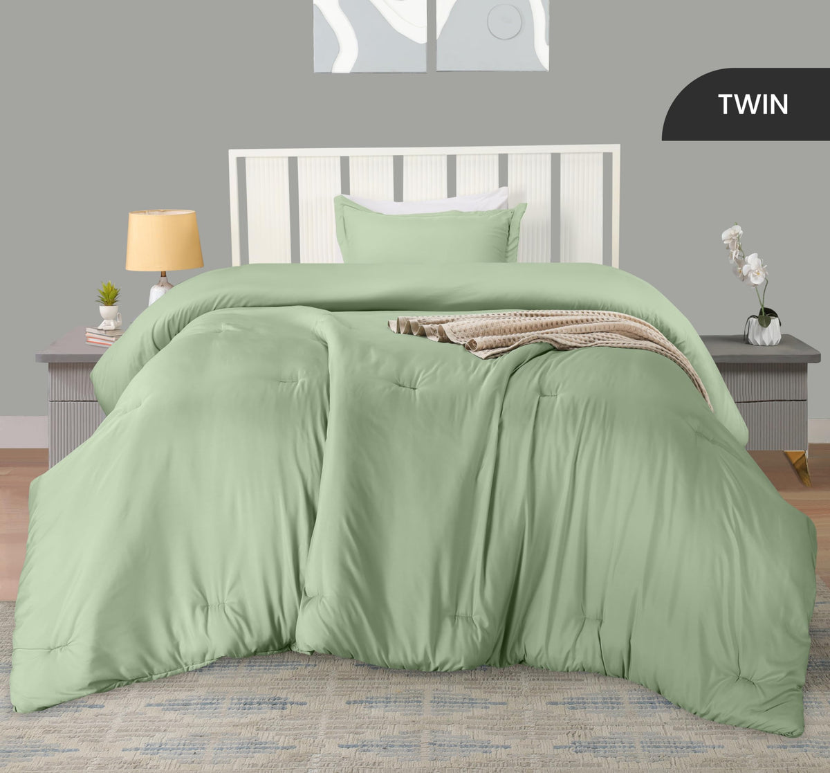 Utopia Bedding sage green pillow sham enhances bed decor with soft, durable fabric.