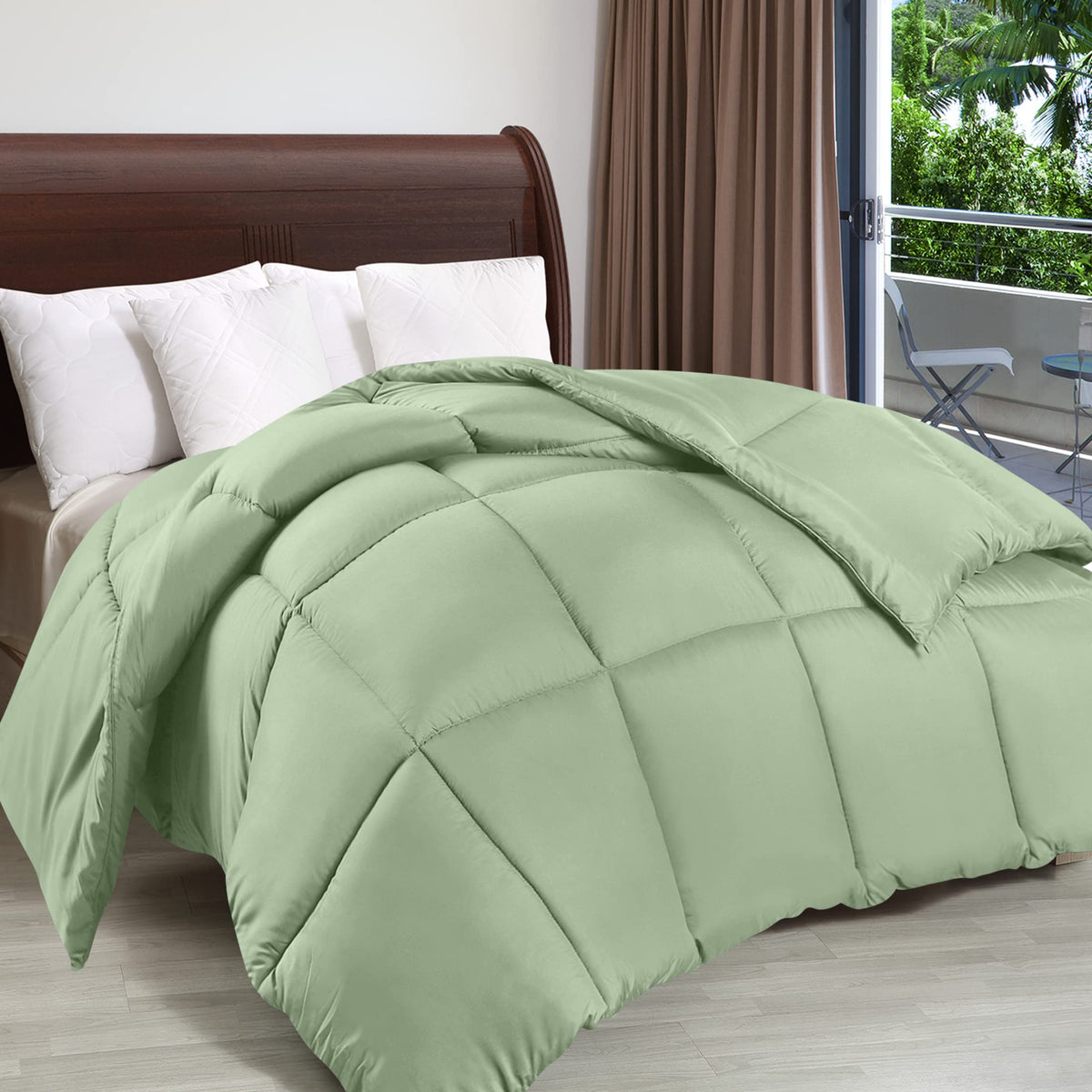 Utopia Bedding sage green quilt close-up highlighting soft breathable fabric