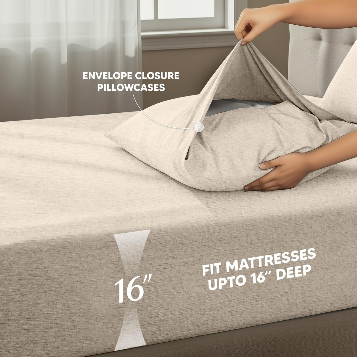 Utopia Bedding heather beige sheet color complements modern bedroom décor.