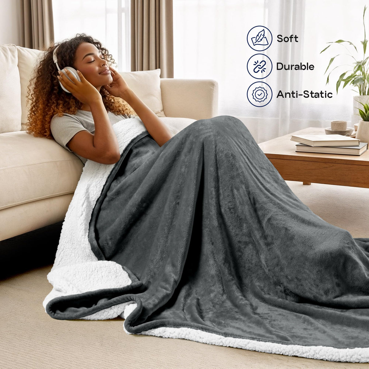 Utopia Bedding Sherpa blanket on a queen bed for inviting warmth