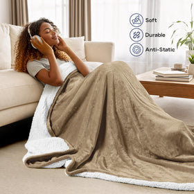 Utopia Bedding Sherpa Blanket camel on bed setup for versatile decor and warmth