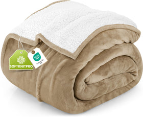 Utopia Bedding Sherpa Blanket camel front view showing soft warmth for the bedroom