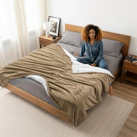 Utopia Bedding Sherpa Blanket camel king close-up texture of fleece