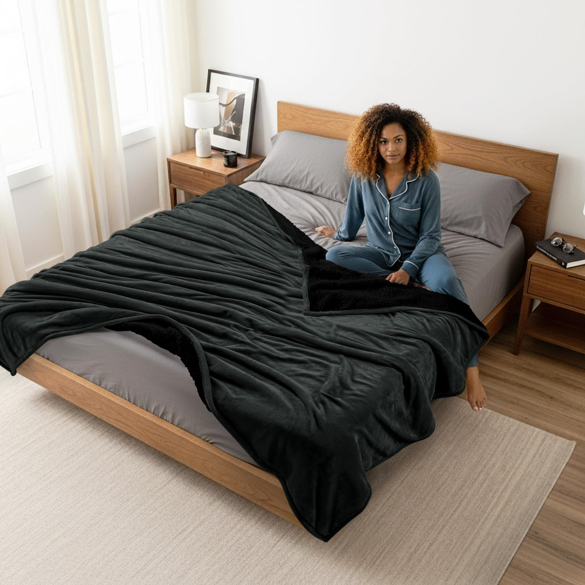 Utopia Bedding Sherpa blanket ready for camping or travel adventures