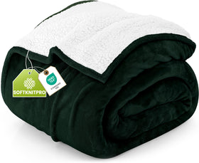 Utopia Bedding Sherpa Blanket forest green on bed shows luxurious soft warmth