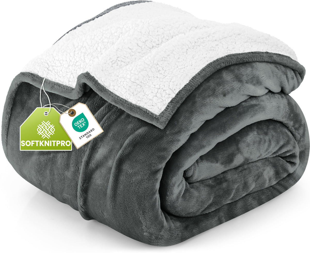 Utopia Bedding Sherpa blanket front view in grey with plush fleece for luxurious warmth.
