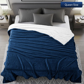Utopia Bedding Sherpa Blanket navy back view highlighting the soft Sherpa backing for cozy evenings.