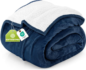 Utopia Bedding Sherpa Blanket in navy front view, showcasing plush warmth and versatility.