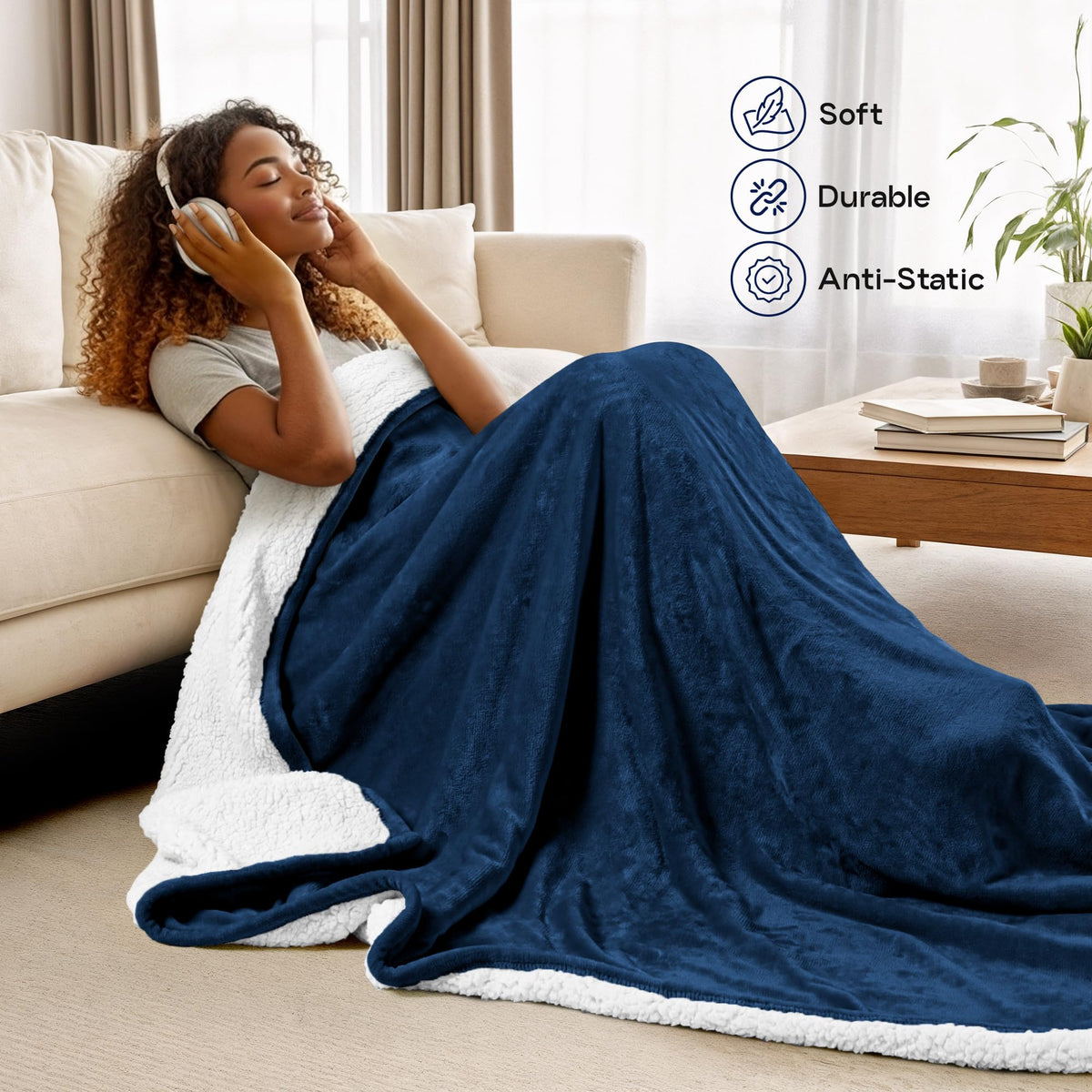 Utopia Bedding Sherpa Blanket queen size 90x90 demonstrates generous coverage for bed or couch.