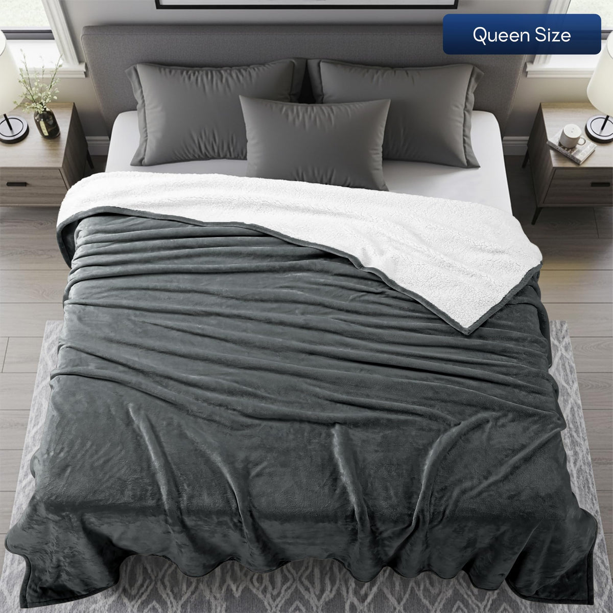 Utopia Bedding Sherpa blanket reverse view highlighting fluffy Sherpa backing for extra warmth