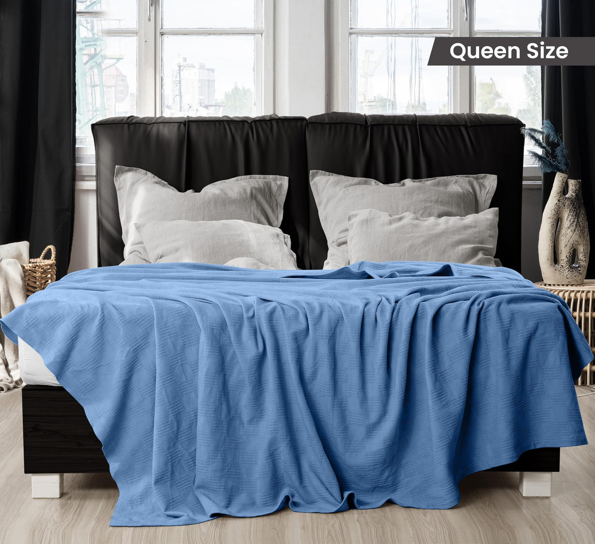 Utopia Bedding soft breathable cotton blanket highlights a lightweight comfort.