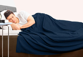 Utopia Bedding navy blanket neatly stored for easy care