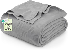Utopia Bedding 100% cotton thermal blanket closeup shows waffle weave for soft, breathable comfort.