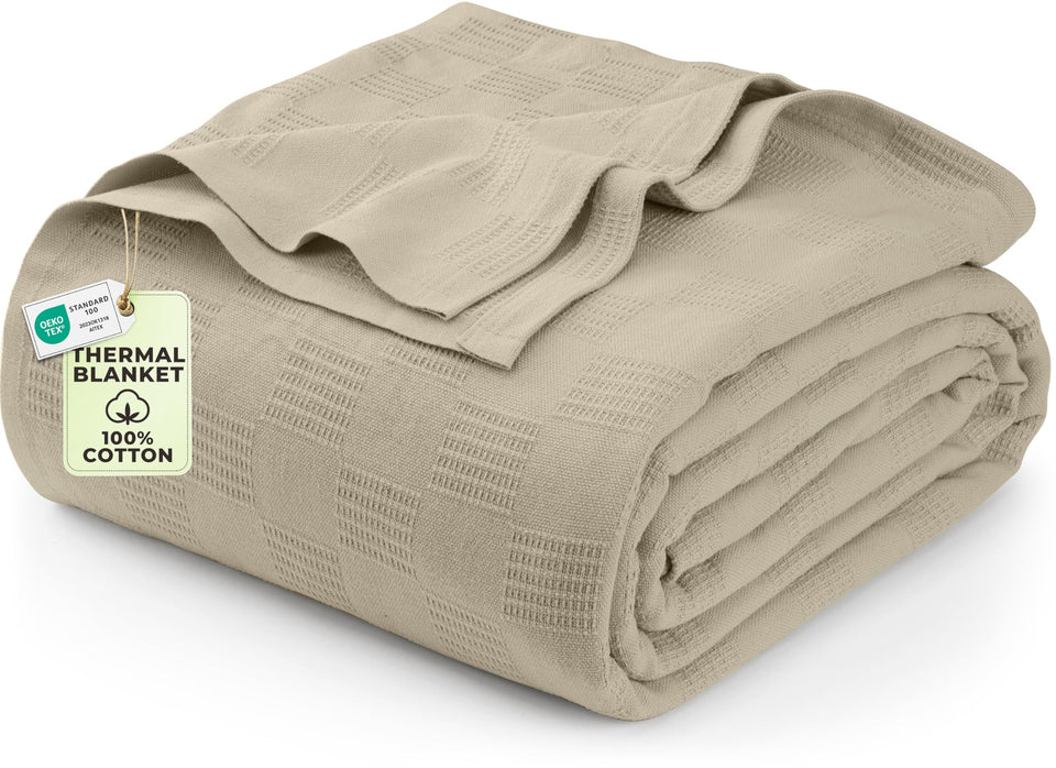 Utopia Bedding thermal blanket khaki close-up of dobby weave for soft texture
