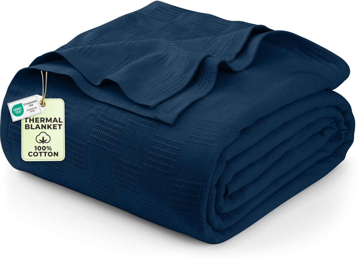 Utopia Bedding thermal blanket in navy folded for easy display and warmth