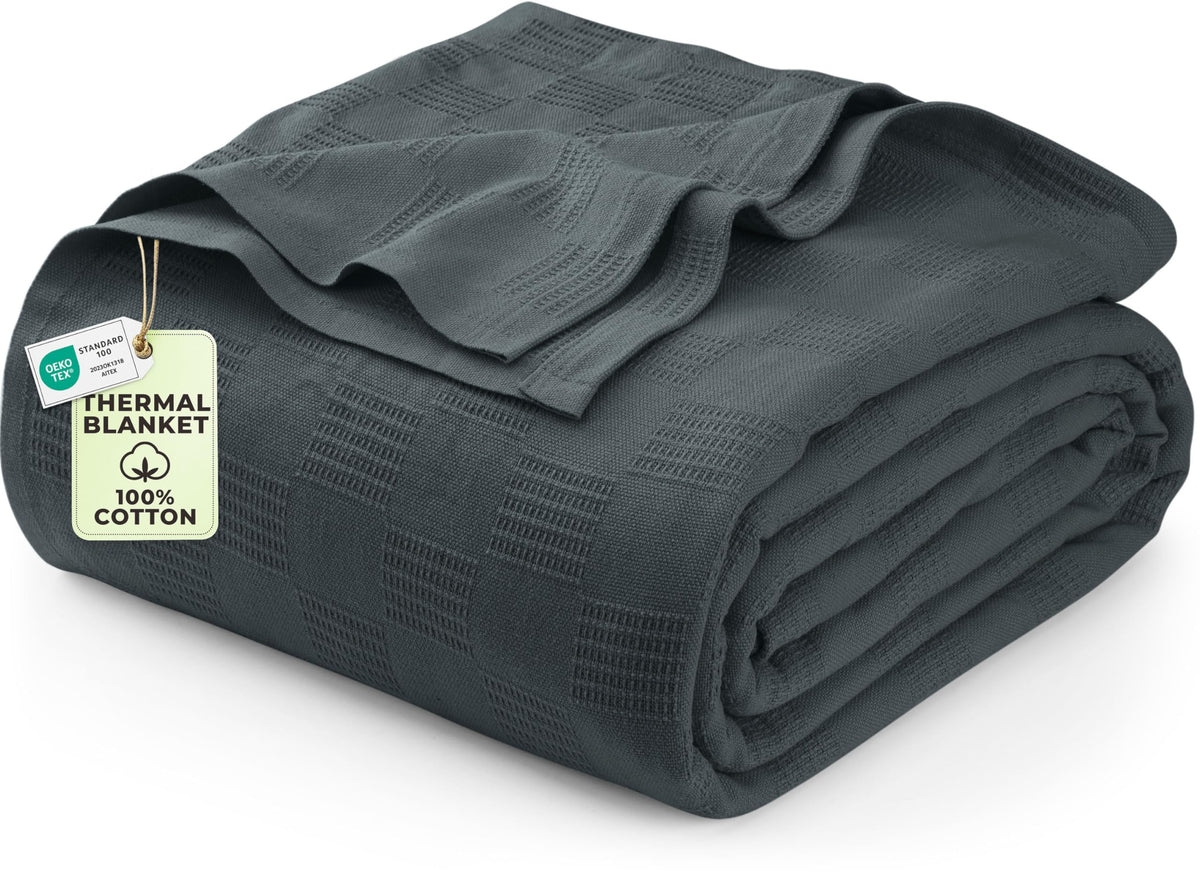 Utopia Bedding thermal blanket in smoke gray on a queen bed for year-round comfort