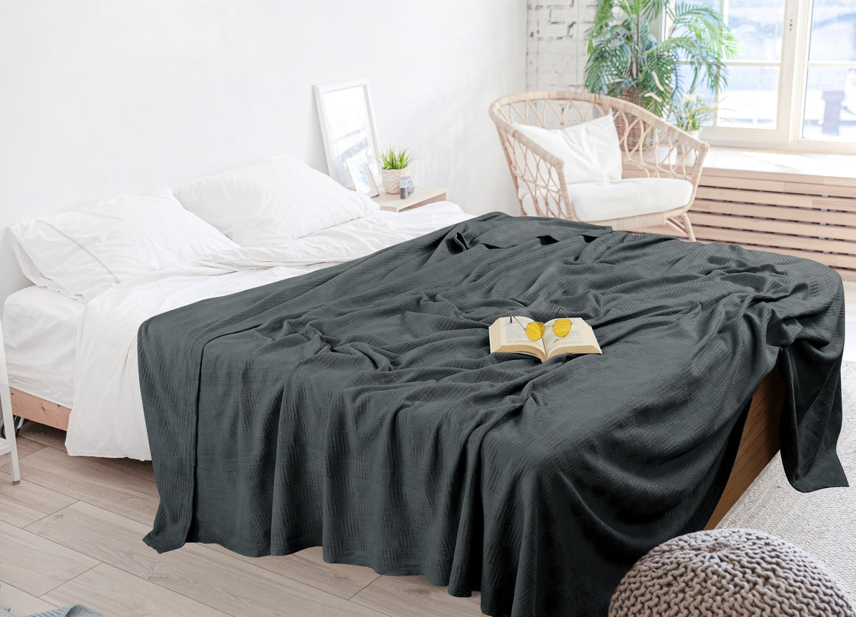 Utopia Bedding thermal blanket smoke gray stored neatly for guest room refresh
