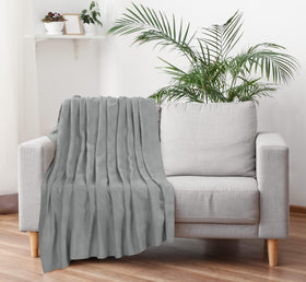 Utopia Bedding thermal blanket on chair conveys portable warmth for cool evenings.
