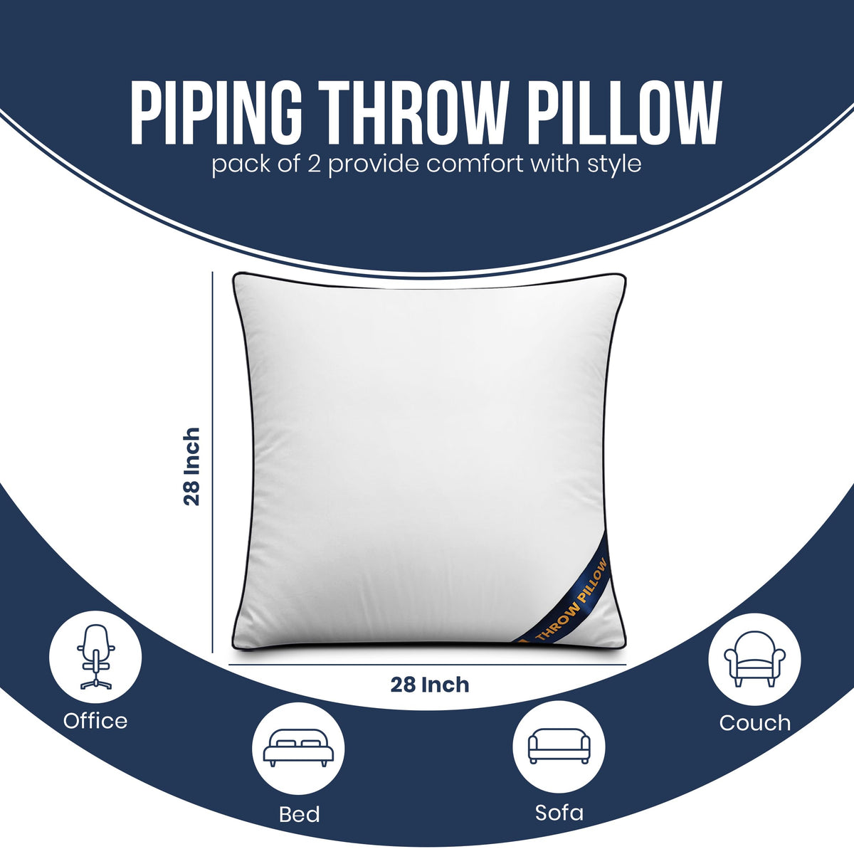 Utopia Bedding insert, edge piping detail, 28x28, adds clean finish and durability