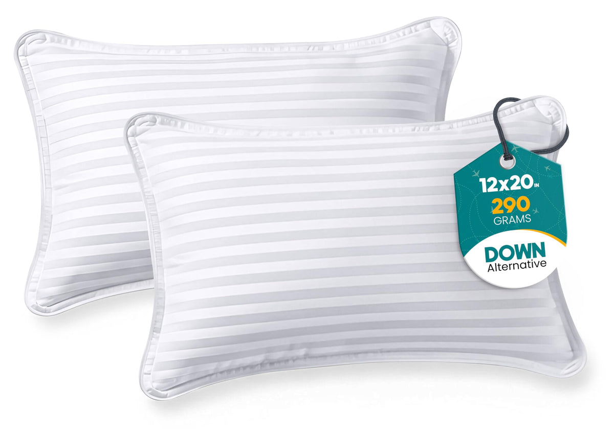 Utopia Bedding travel pillow in airplane setup offering neck support for window-seat travel.