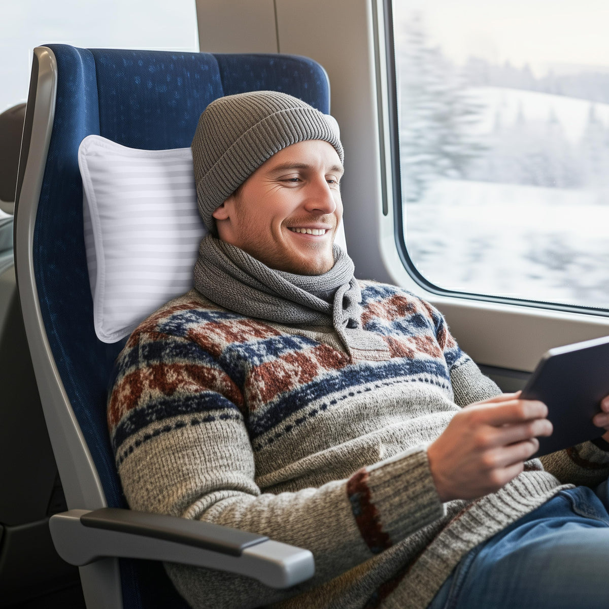 Utopia Bedding ergonomic neck support pillow cradles head for all-day travel comfort.