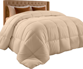 Utopia Bedding twin comforter beige fabric closeup showing soft texture for cozy nights.