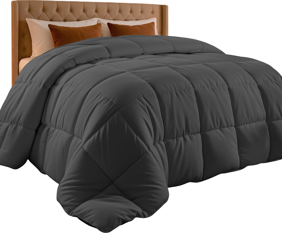 Utopia Bedding Twin Comforter grey quilted top view for balanced warmth.