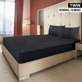 Utopia Bedding twin fitted sheet on bed showcasing durable fabric and 15-inch pocket.
