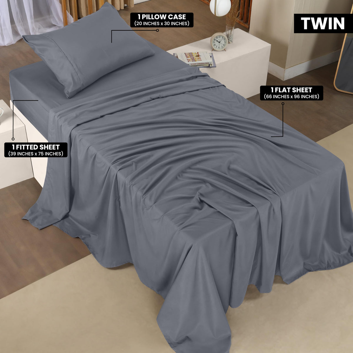 Utopia Bedding twin sheet set fitted sheet demonstrates deep pocket and snug fit.