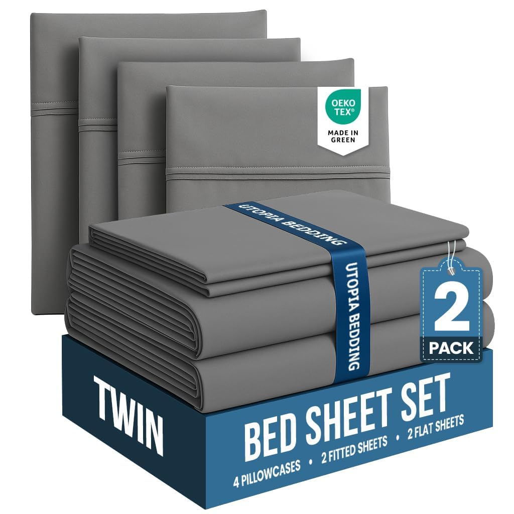 Utopia Bedding twin sheet set flat sheet close-up highlights brushed microfiber softness for all-season comfort.