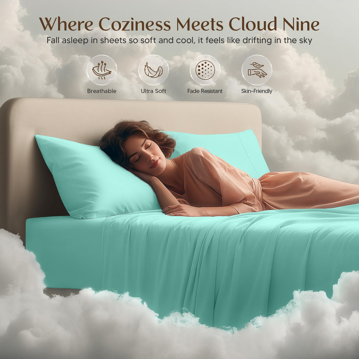 Dorm-ready packaging of Utopia Bedding sheets highlighting easy care