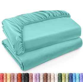 Utopia Bedding Twin XL fitted sheet spa blue, 2-pack, deep-pocket fit for oversized mattresses