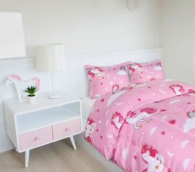 Breathable microfiber fabric provides all-season comfort in the unicorn set