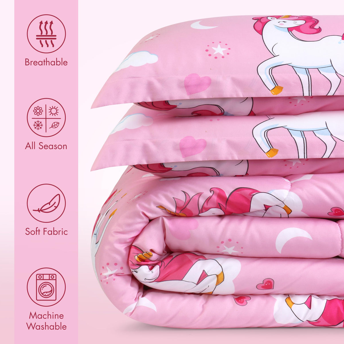 Utopia Bedding Unicorn kids comforter set with two shams on a twin bed