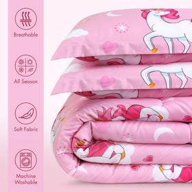 Utopia Bedding Unicorn kids comforter set with two shams on a twin bed
