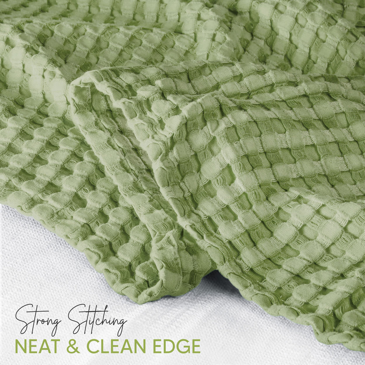 Utopia Bedding waffle blanket folded on bed highlights neat self-binding edging.