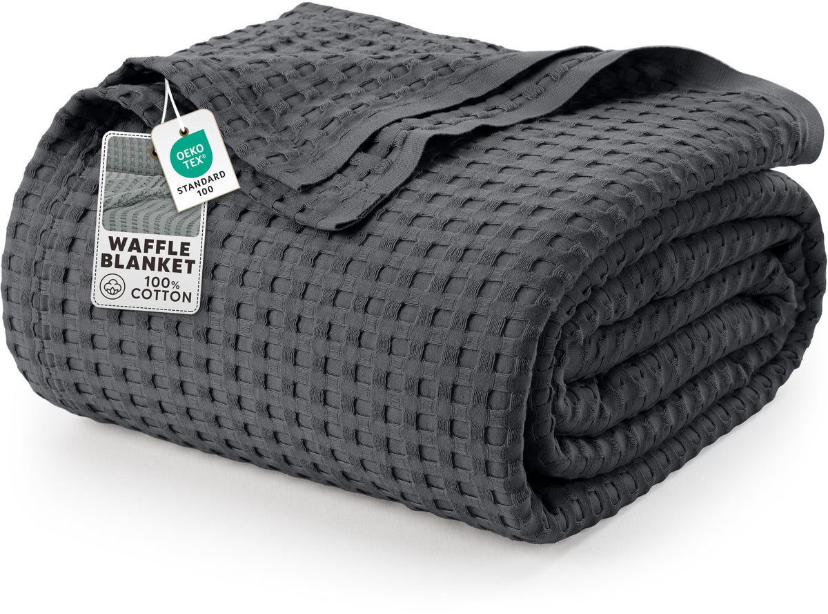 Utopia Bedding waffle blanket texture on bed highlighting plush, breathable cotton.